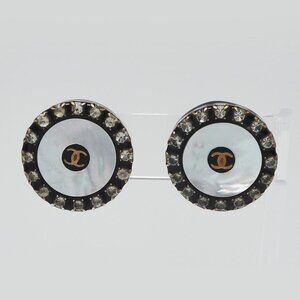 Chanel Mother of Pearl Crystal Acetate CC Goldtone Clip-On Earrings